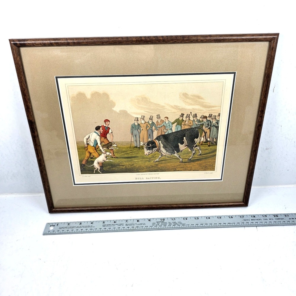 Henry Alken Bull Baiting Antique 1820 Hand Colored Aquatint I Clark Framed Print - Picture 10 of 12